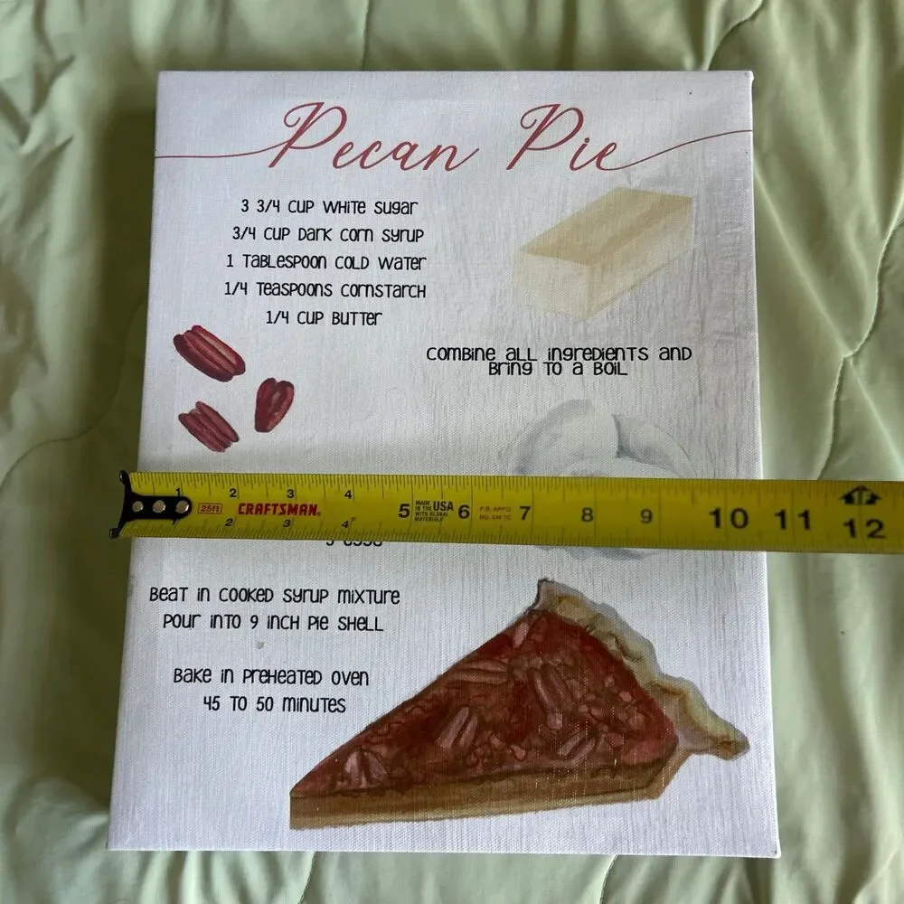 Retro Unique Pecan Pie Recipe Canvas Kitchen Baking Wall Decor Sign